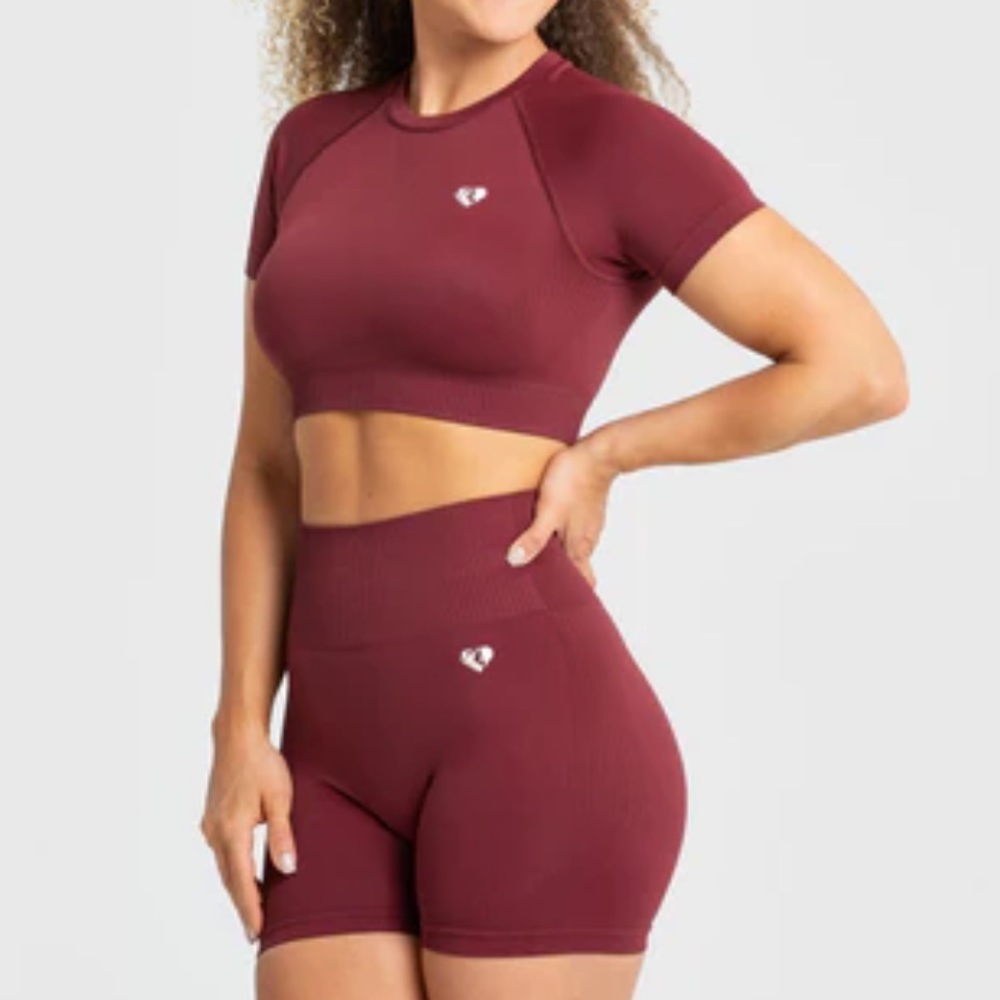 Womens Best Power Seamless Short Sleeve Crop Top | Burgundy S